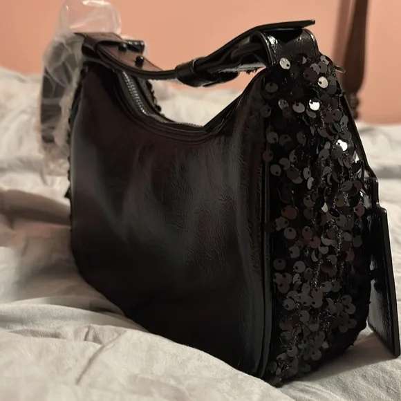 Nicole Miller Black Sequin Shoulder Bag - Picture 5 of 5